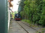 Zugbegegnung auf der Museumsstrecke von Eeklo nach Maldegem am 01.05.09. Dampflok N5 La Meuse kommt mit ihren historischen Wagen aus Richtung Eeklo.